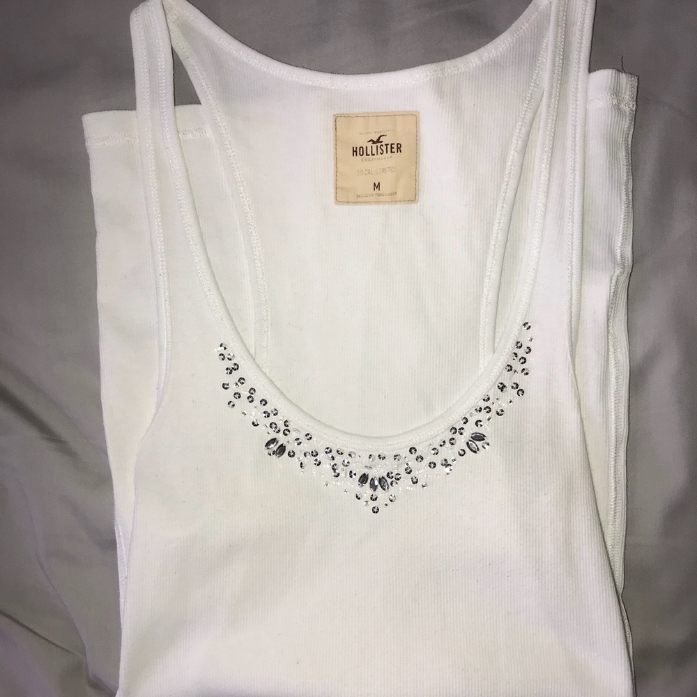 White Embellished Hollister Tank Top